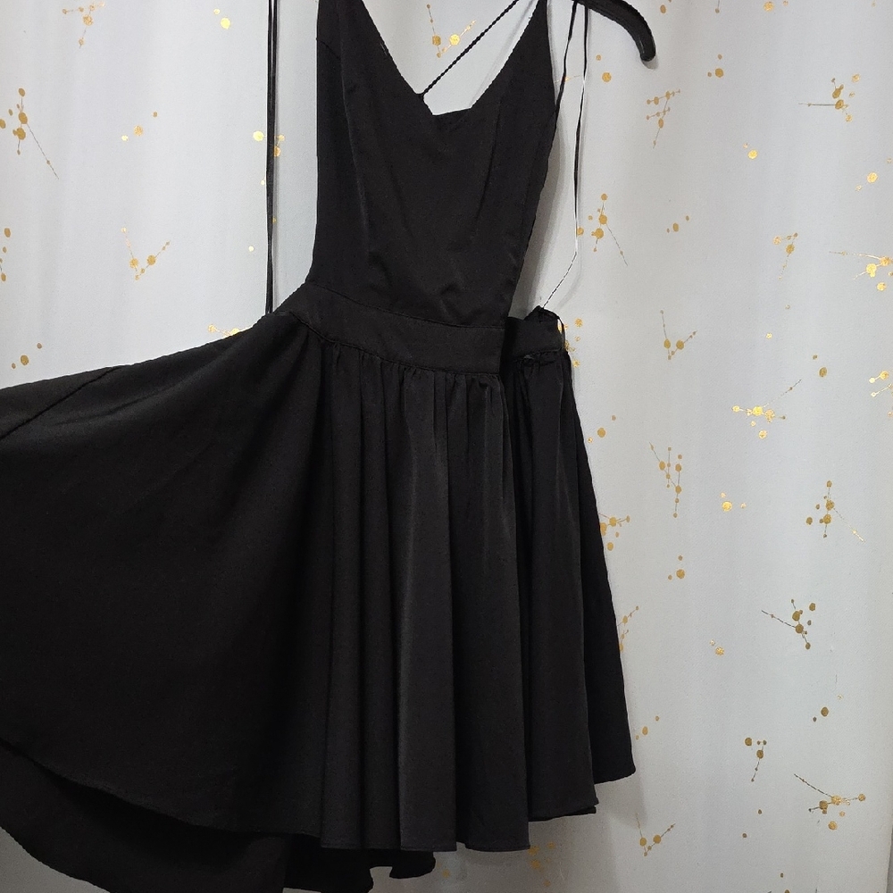 Double Zero Black Pleated Fit and Flare Cocktail Dress